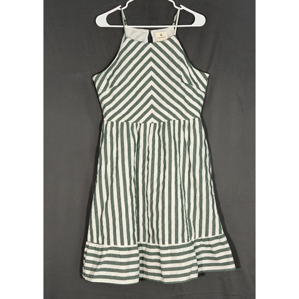 Betsey's Boutique Shop Striped Sun Dress Women's L Green White New Cutout Back